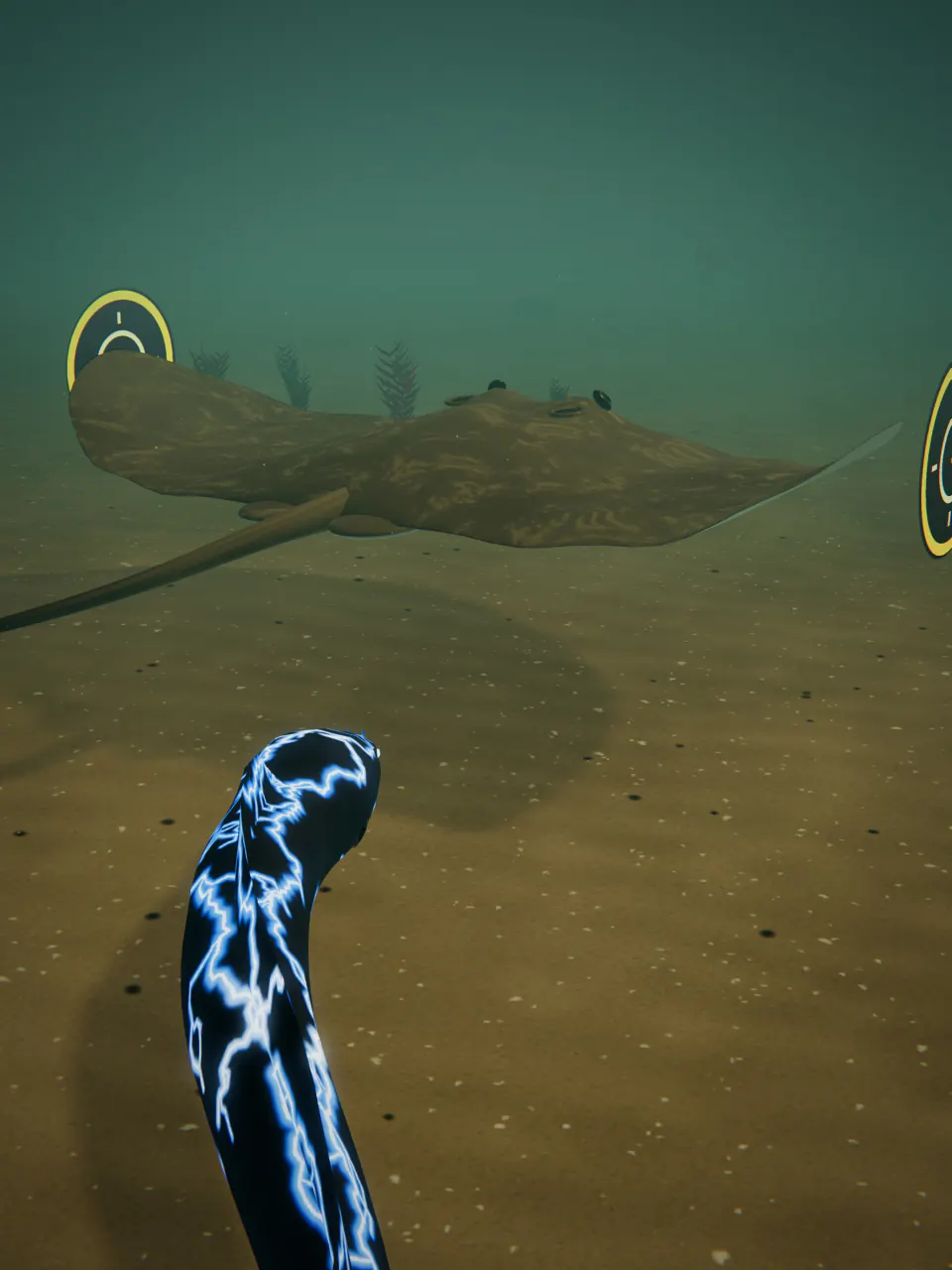 The lightning-veined Storm Eel faces the Giant Stingray boss in the Estuary.