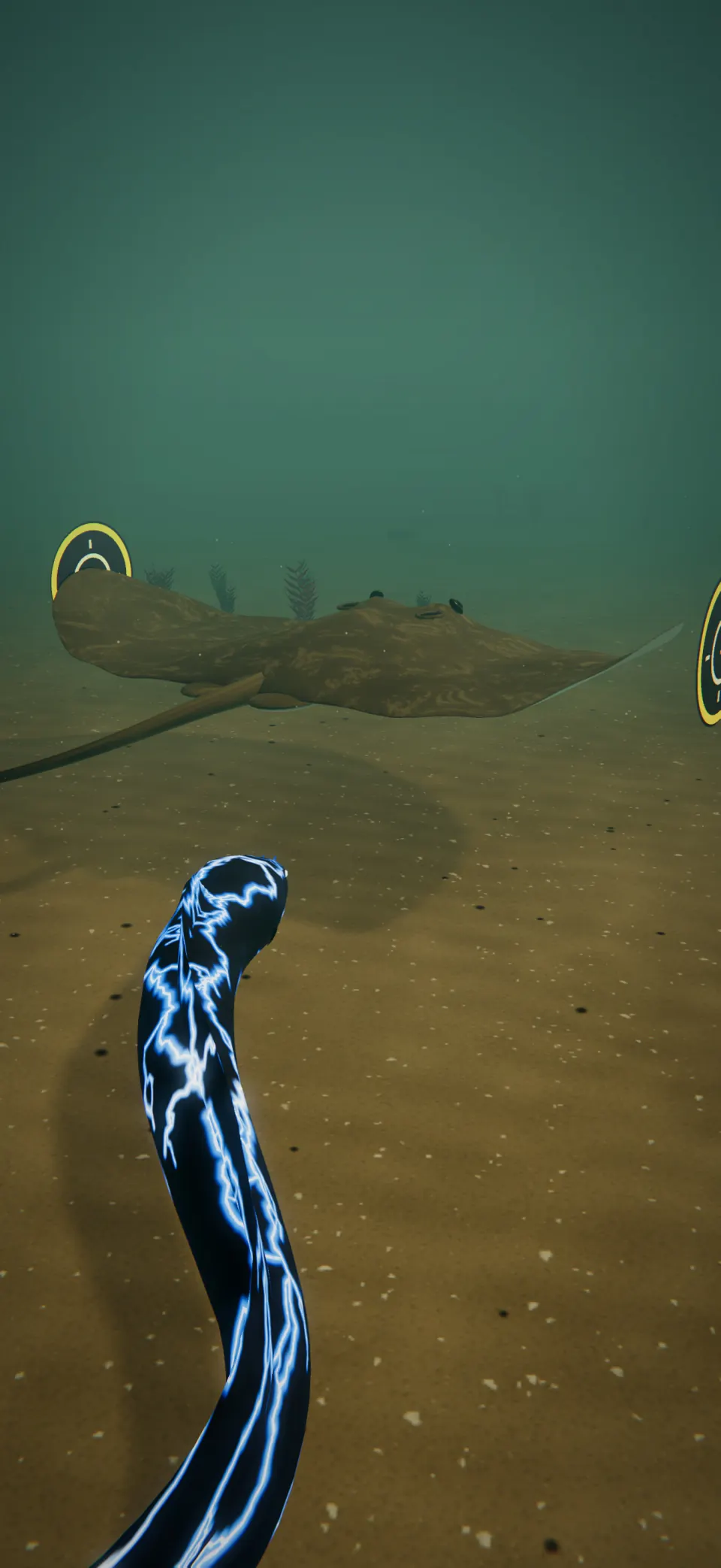 The lightning-veined Storm Eel faces the Giant Stingray boss in the Estuary.
