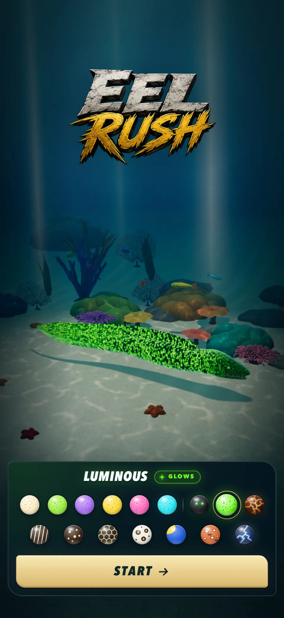 The eel picker, with the glowing green Luminous eel chosen.